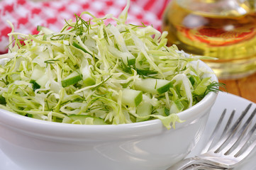 Salad with cucumber coleslaw