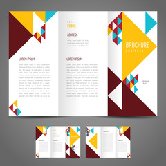Business brochure design template geometric triangles colored