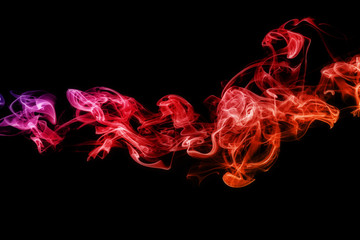 Colored abstract smoke, isolated on black background. Photo. Acid neon color.