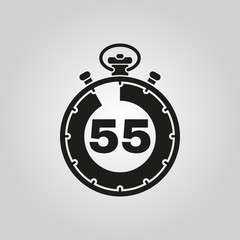 The 55 seconds, minutes stopwatch icon. Clock and watch, timer, countdown symbol. UI. Web. Logo. Sign. Flat design. App.
