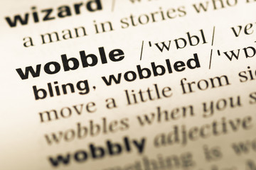 Obraz premium Close up of old English dictionary page with word wobble