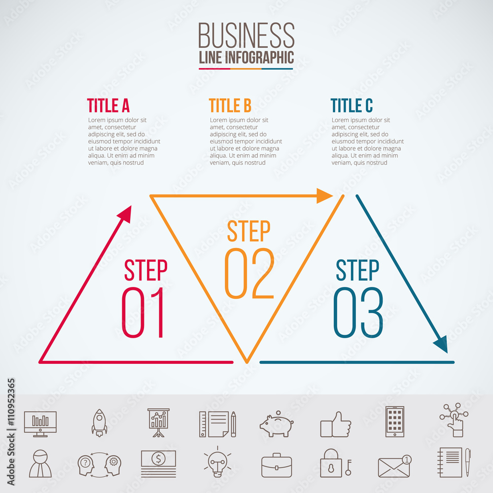 Poster thin line flat triangles for infographic.