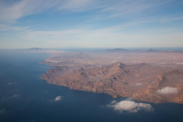 Fototapeta na wymiar Fuerteventura Canarian island from plane window view