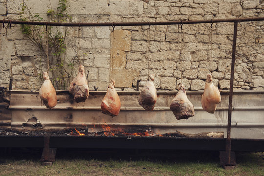 Traditional french roasting of hams