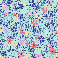 vector seamless original gentle colorful naive flower pattern, little ditsy floral background summer print
