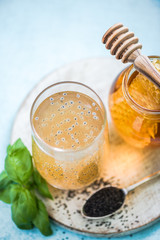 natural refreshing drink with basil seeds