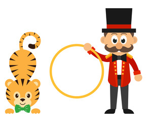 cartoon circus man and circus tiger