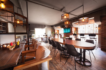 Modern european cafe interior.