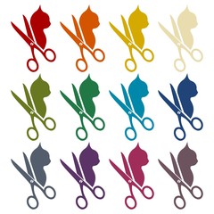 Pet shop design, animal icon, cat and scissors icons set