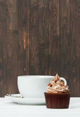 Homemade Birthday Cupcake On A Table. Copy Space.
