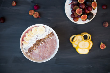 Healthy Banana and Strawberries  Smoothie in the Bowl
