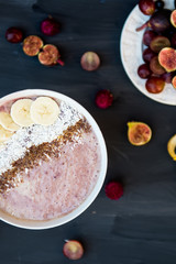 Healthy Banana and Strawberries  Smoothie in the Bowl