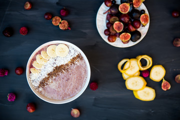 Healthy Banana and Strawberries  Smoothie in the Bowl