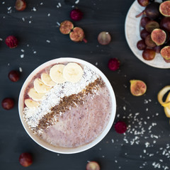 Healthy Banana and Strawberries  Smoothie in the Bowl
