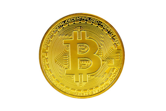 Studio shot of Bitcoin on a white background .Symbol of a new virtual currency .