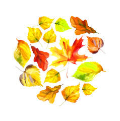 Watercolor autumn leaves background