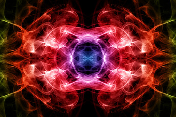 Colored abstract smoke, isolated on black background. Photo. Acid neon color.