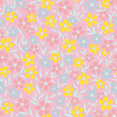 Fototapeta na wymiar vector seamless original gentle colorful naive flower pattern, little ditsy floral background summer print