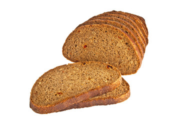 Fresh sliced rye bread loaf isolated on white background