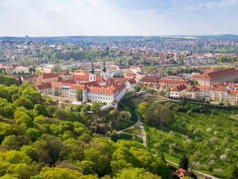 Strahov monastery from above at spring sunny day, Prague, Czech