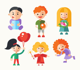 Children playing - flat design characters set