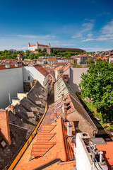 View on Bratislava castle and Bastova street with old houses from Michael's watch tower in...