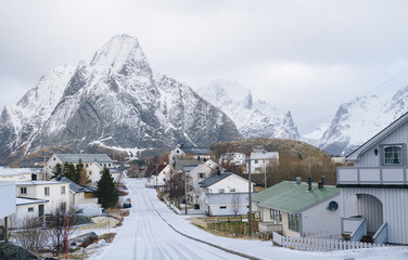 Snow covered road, Reine, Lofoten, Norway