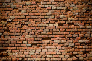 Old red brick rough wall grunge texture, vintage background