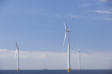 wind turbines in water of ijsselmeer off the coast of flevoland