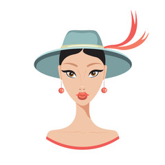 Beautiful young Asian woman in stylish hat Fashion model portrait