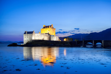 The Eilean Donan Castle in the evening, Highlands of Scotland