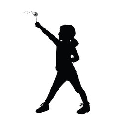 child holding dandelion silhouette illustration