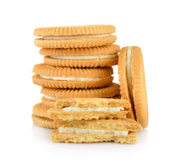 sandwich cookies with cream on white background