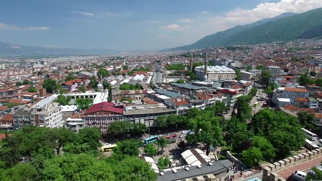 4K Aerial Clip of Bursa City and Ulu Mosque, Turkey. Captured by Drone Cam