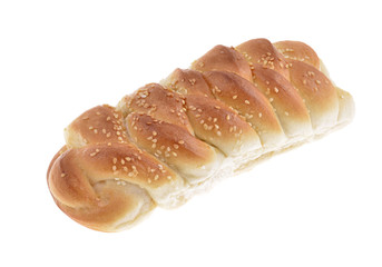 Tasty fresh bun with sesame seeds isolated on white background