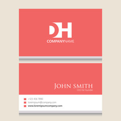 DH Logo | Business Card Template | Vector Graphic Branding Letter Element | White Background Abstract Design Colorful Object