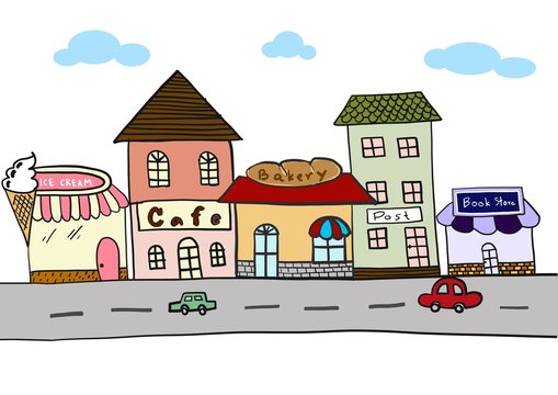 Colorful shop in the city vector cute style