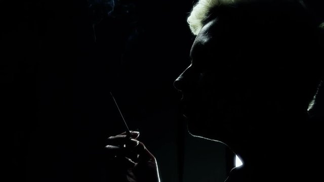 Slow motion of a woman smoking - filmed with 35mm camera! No noise, no aliasing, no banding etc.