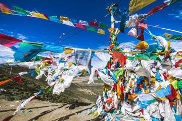 Colored buddhist prayer flags on the wind