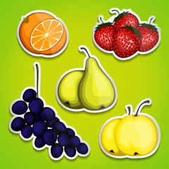 Set of stickers with the image of fruit and berries. Vector illustration.