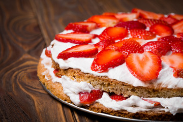 Homemade vegan strawberry layer cake