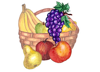 A basket of fruit on a white background