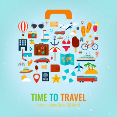 Travel holiday vacation suitcase. Travel and tourism concept. Vector