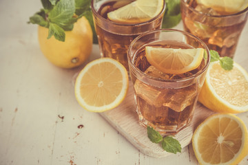 Iced tea with lemon and mint