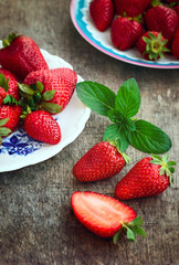 Sweet Red Strawberries with Mint 