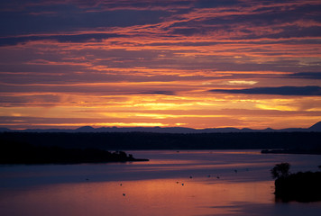 Fototapeta na wymiar Sunrise over the Kazinga channel. Africa. Uganda