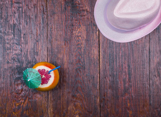 tropical cocktail on the wooden terrace