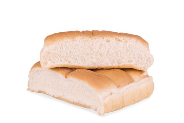 Group of plain hot dog buns isolated on white background.