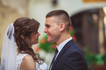 Happy bride and groom on their wedding day