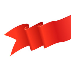 Realistic silk red ribbon, flag, banner. Red ribbon without shadows on white background.